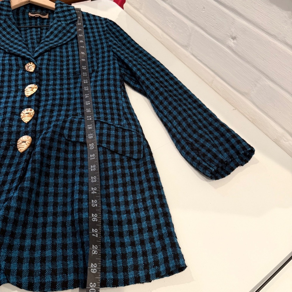 Romeo Gigli 100% Silk Gingham Blazer Blue Black Italian Designer Jacket 42 Small - Picture 14 of 15